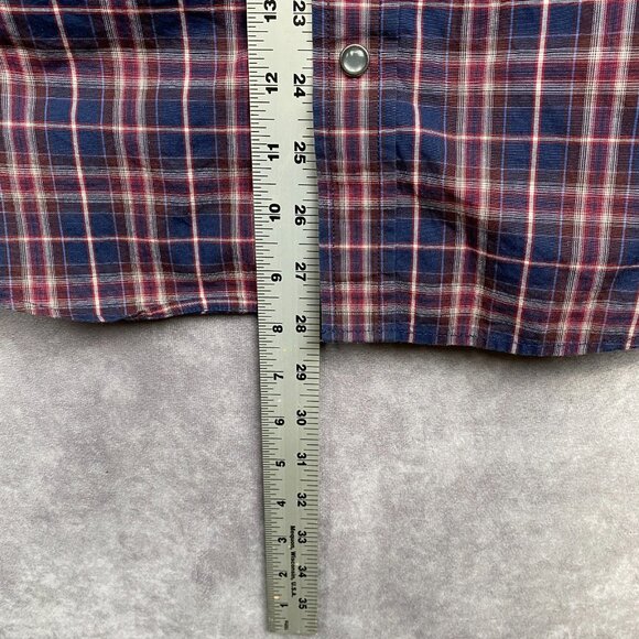 Banana Republic Slim Fit Pearl Snap Shirt Mens Medium Red Blue Plaid Western - Picture 7 of 9
